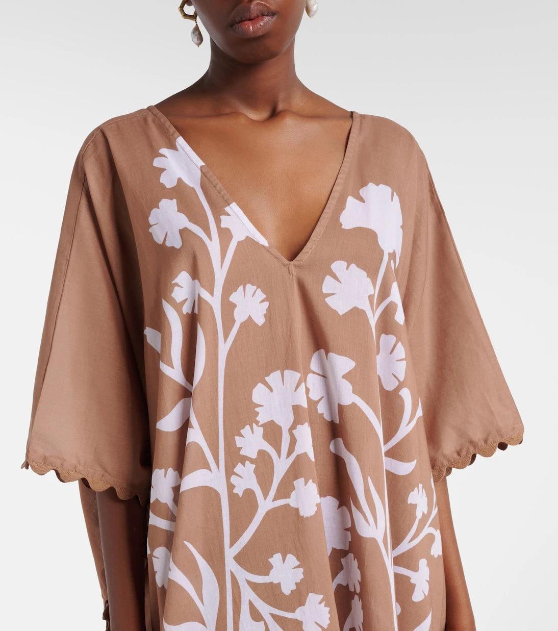 Juliet Dunn - Floral scalloped cotton kaftan