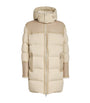 Beige Down Leather-Trim Parka