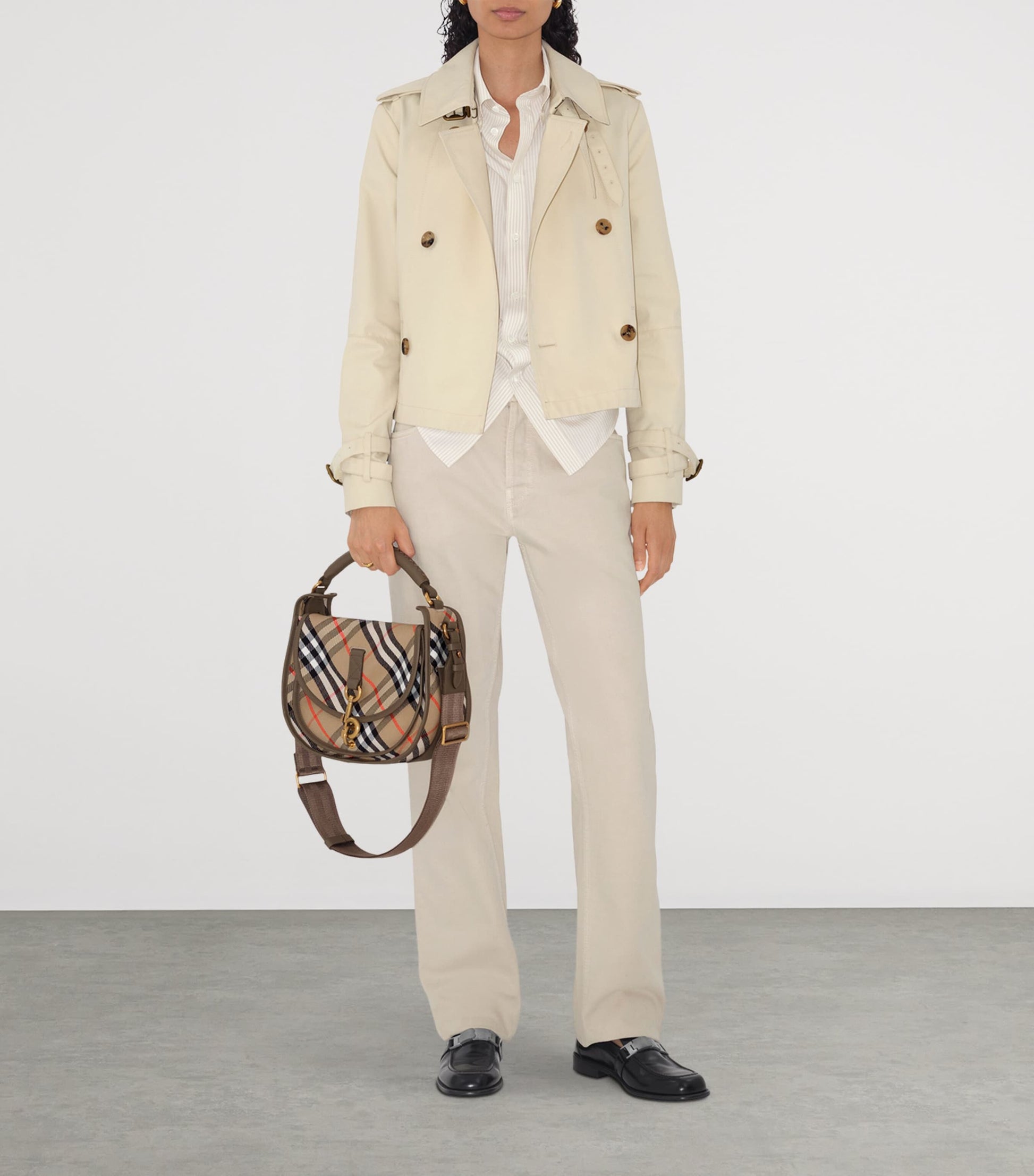 Burberry Small Canvas Check B Clip Messenger Bag