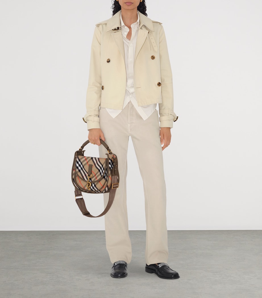 Burberry Beige Small Canvas Check B Clip Messenger Bag