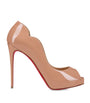 Christian Louboutin Nude Hot Chick Alta Patent Leather Peep Toe Pumps 120