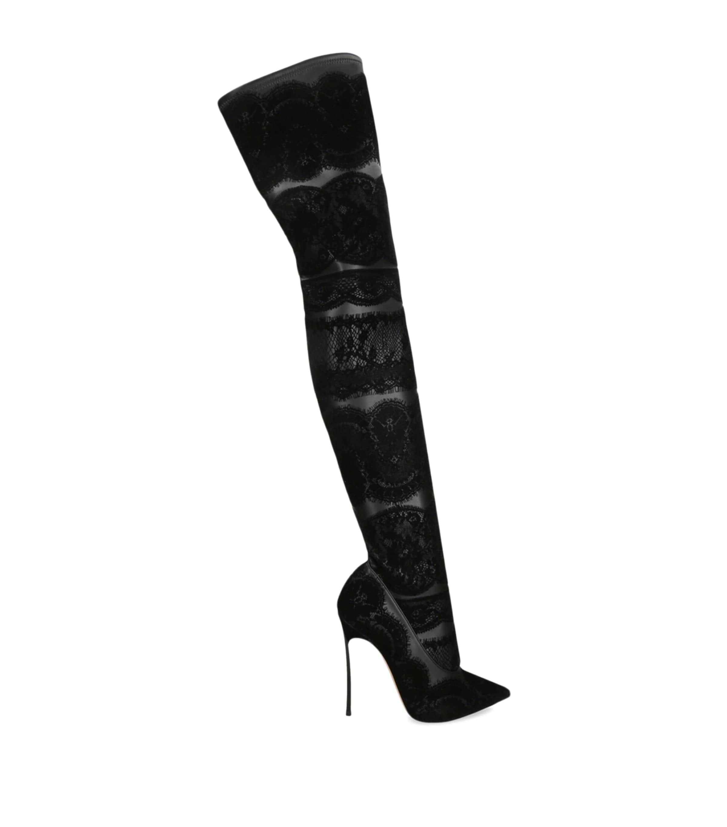 Casadei Black Lace Blade Over-The-Knee Boots 120
