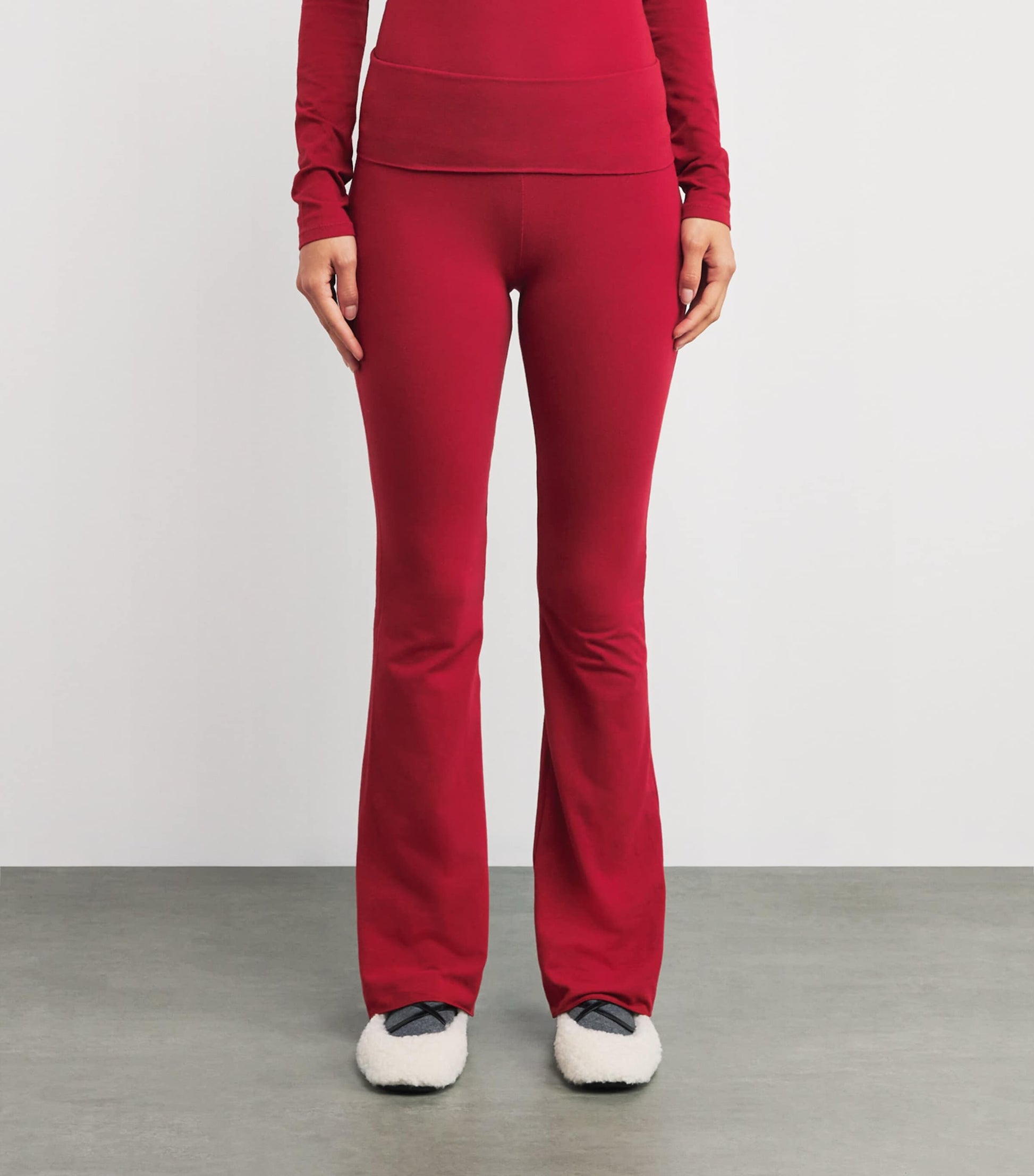 Skims Red Cotton-Blend Jersey Foldover Trousers