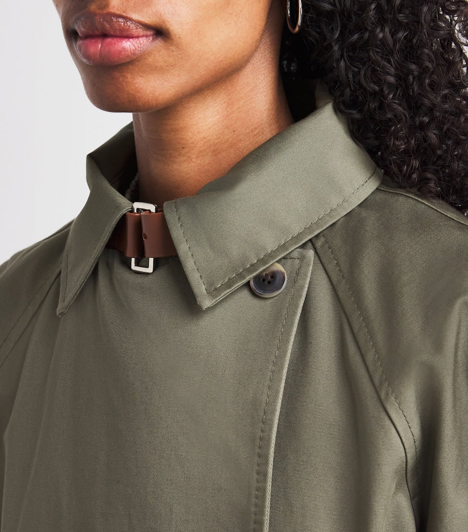 Green Cotton Short Trench Coat