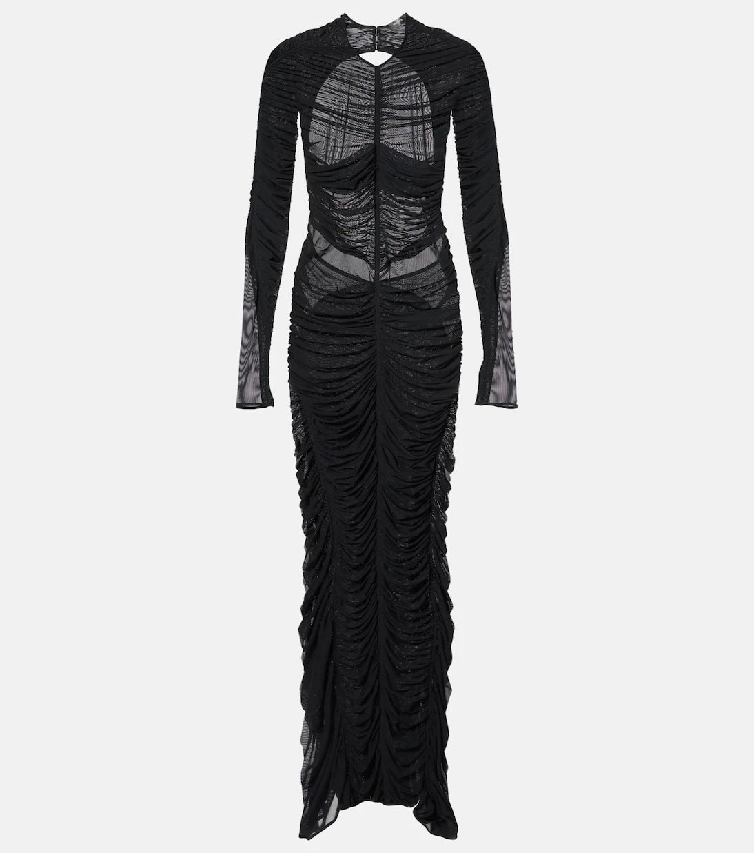 Mugler - Ruched open-back mesh gown