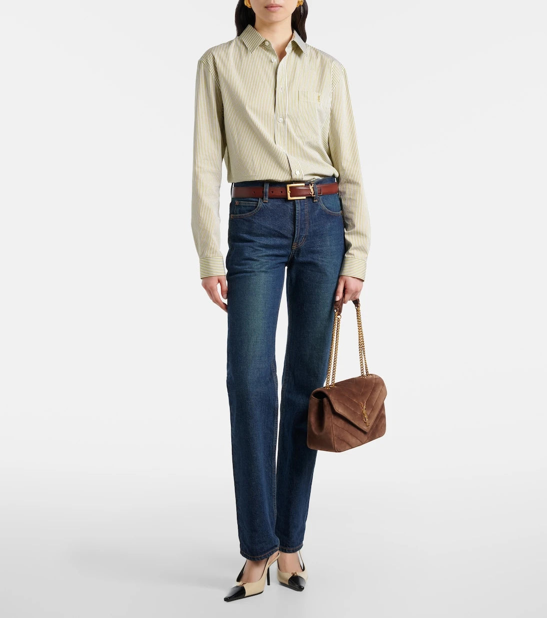 سان لوران - حقيبة كتف لولو متوسطة من الشامواه