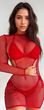 Racy Sheer Red Micro Mini Dress