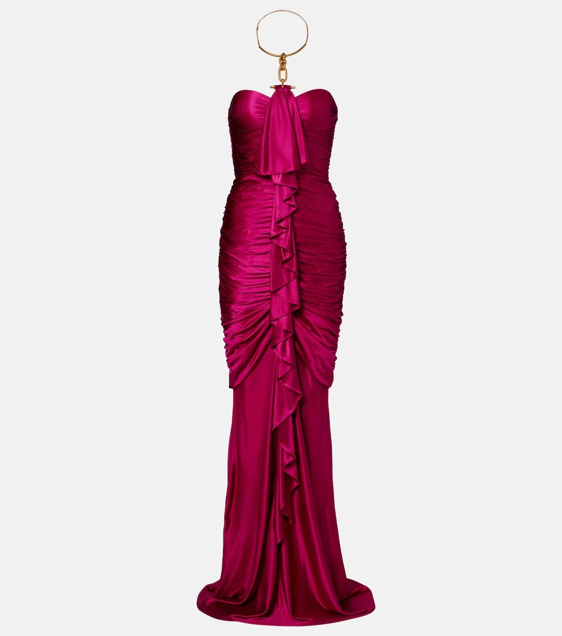 Balmain - Draped ruffled satin bustier gown
