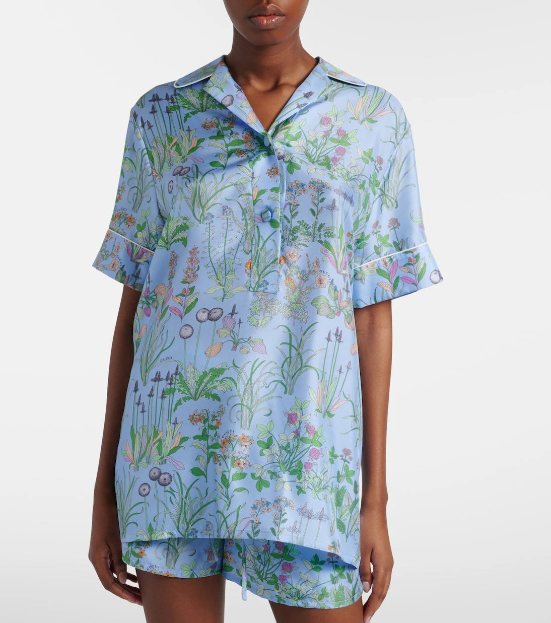Gucci - Floral silk satin polo shirt