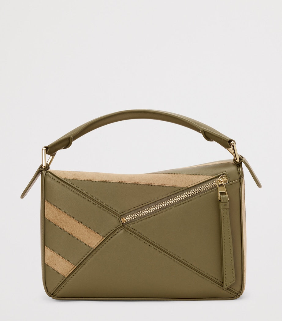 LOEWE Green Small Leather-Suede Puzzle Top-Handle Bag