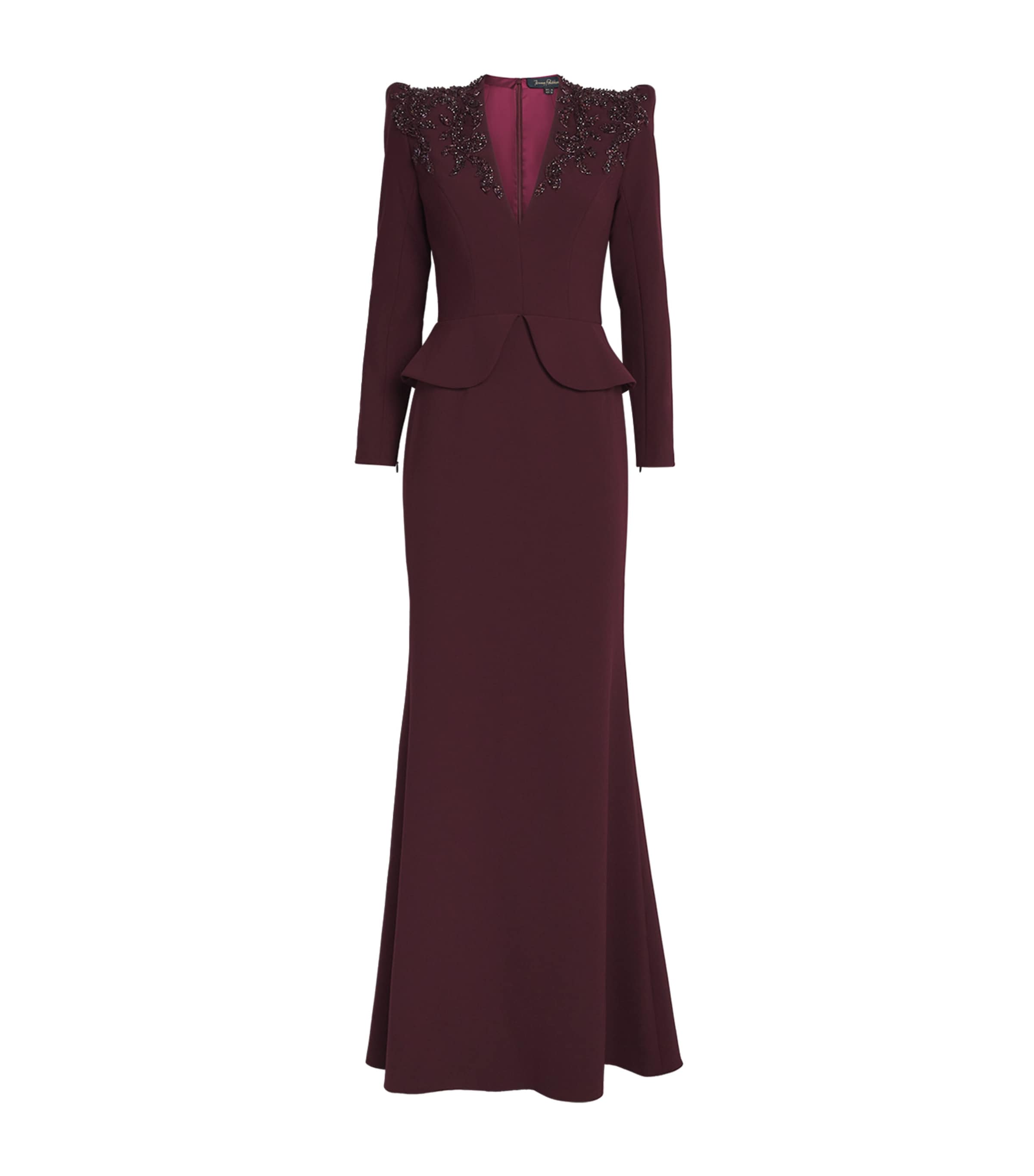 Jenny Packham Burgundy Embellished Night Flowering Gown