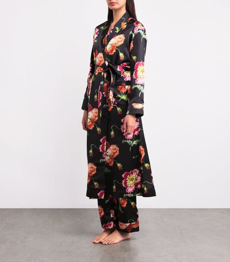 Black Silk Floral Robe