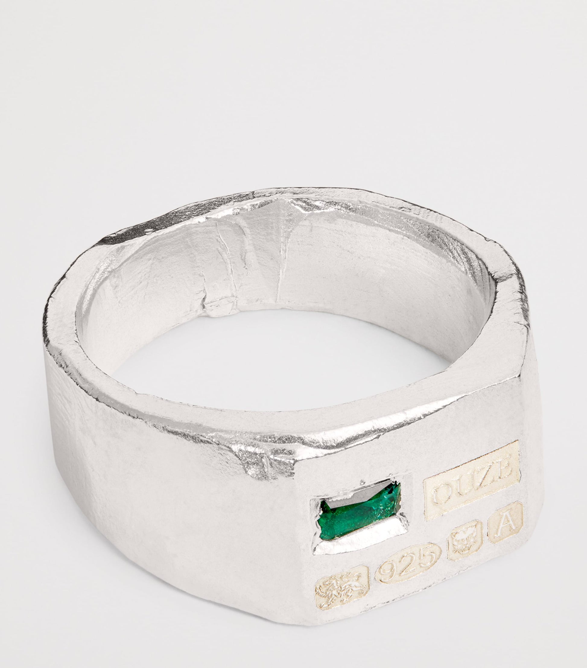 Sterling Silver and Emerald Hallmark Signet Ring