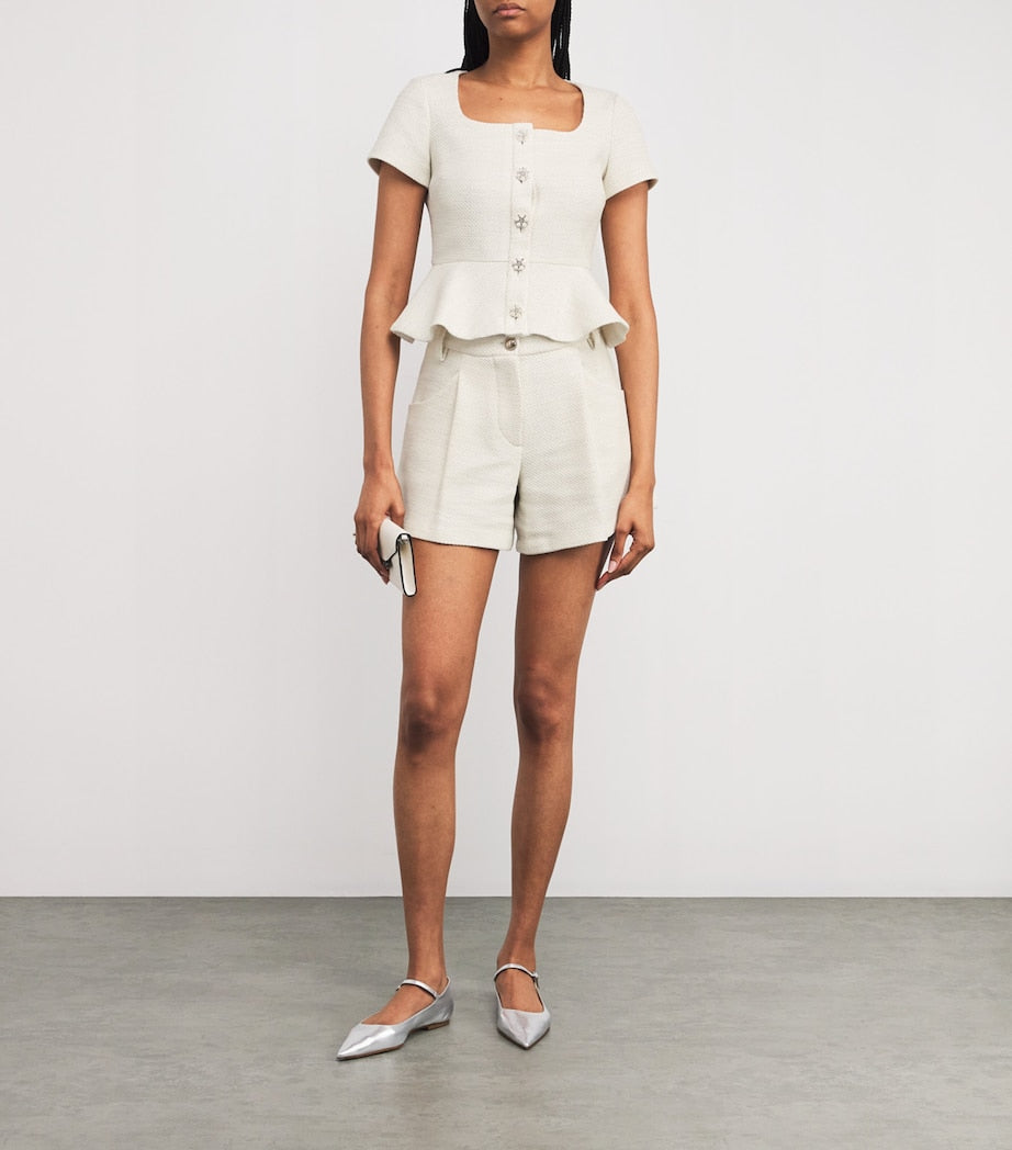 Maje White Tweed Peplum Top