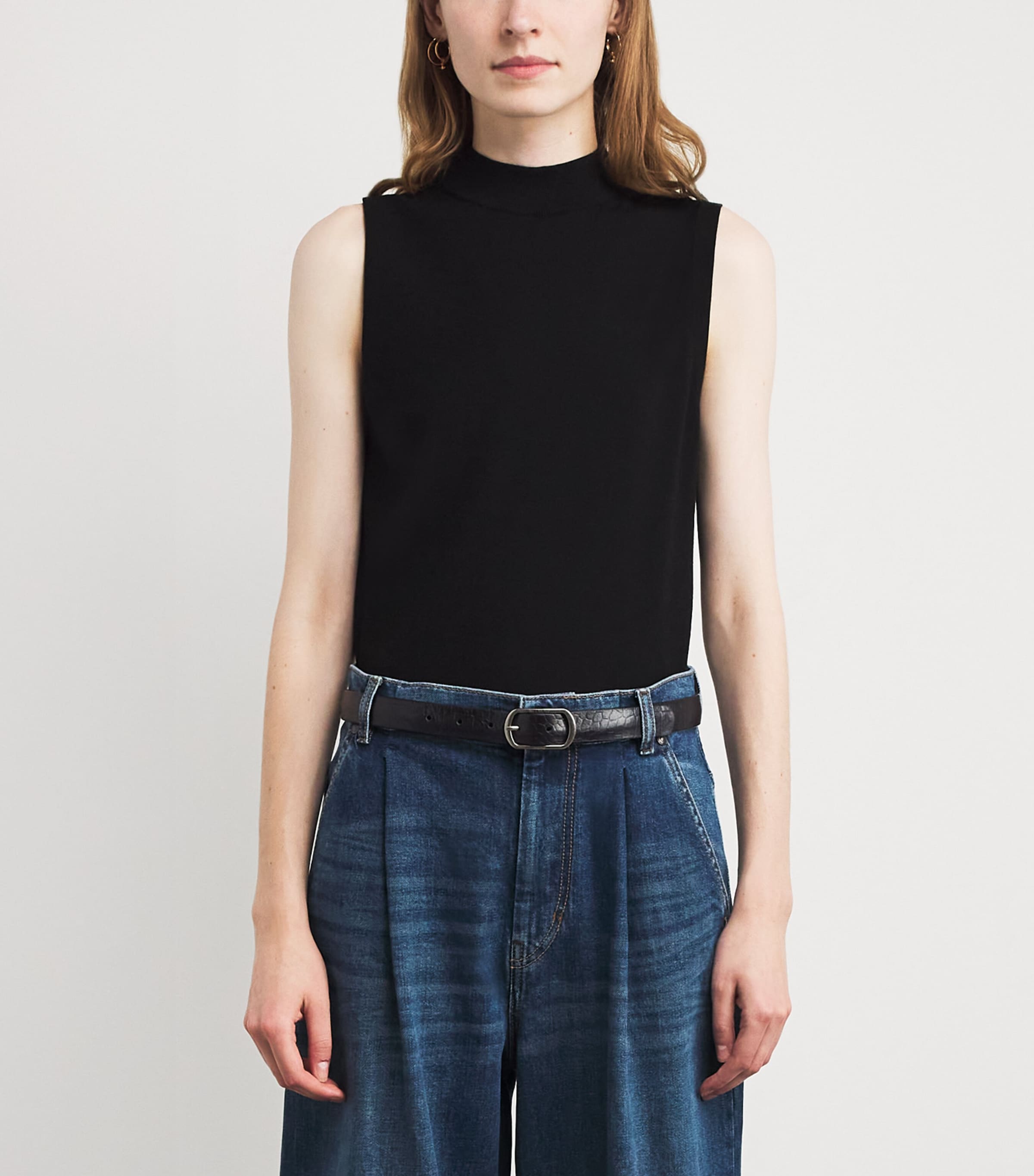 Black Crocodile-Embossed Leather Belt