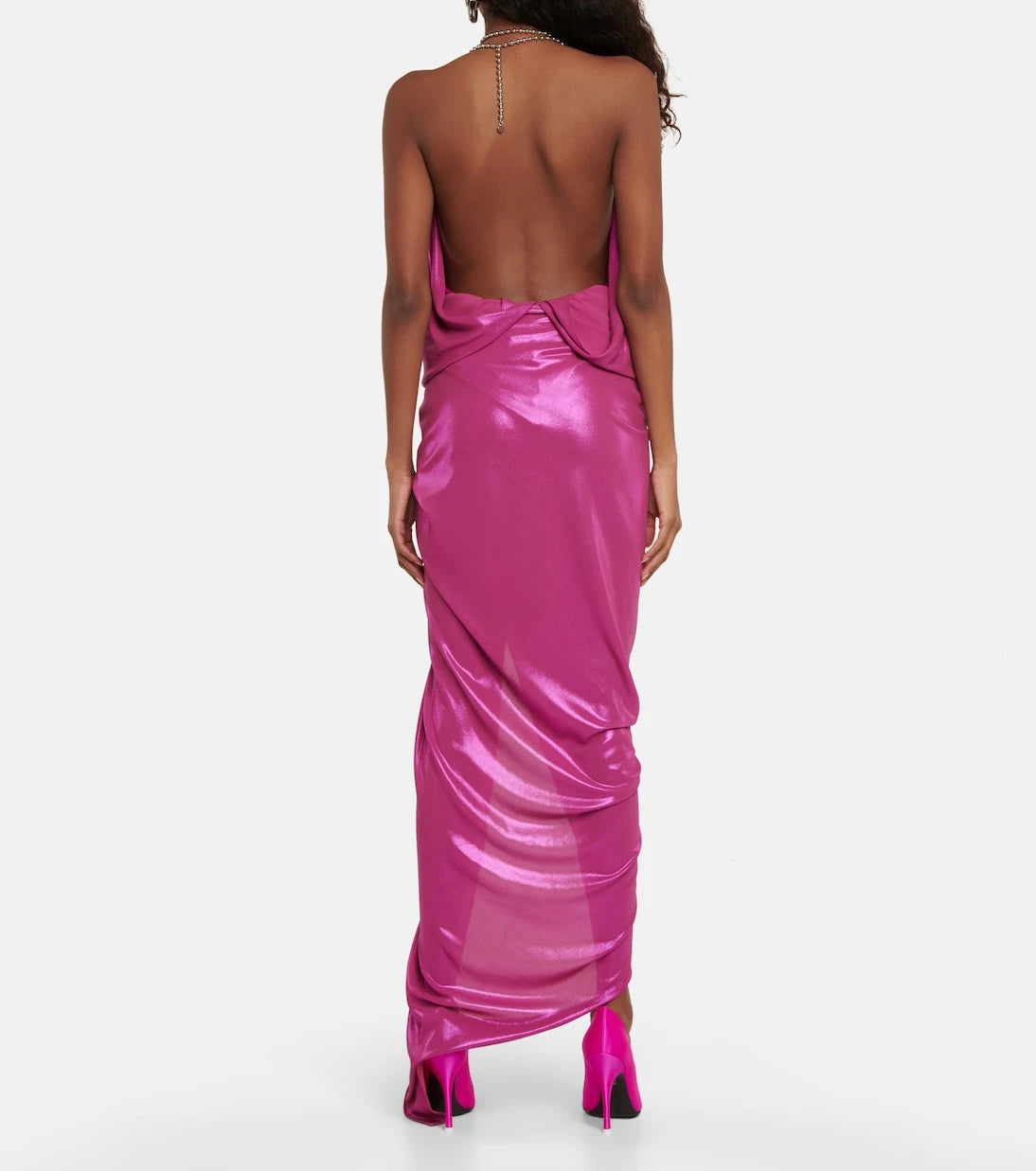 The Attico - Halterneck lamé maxi dress