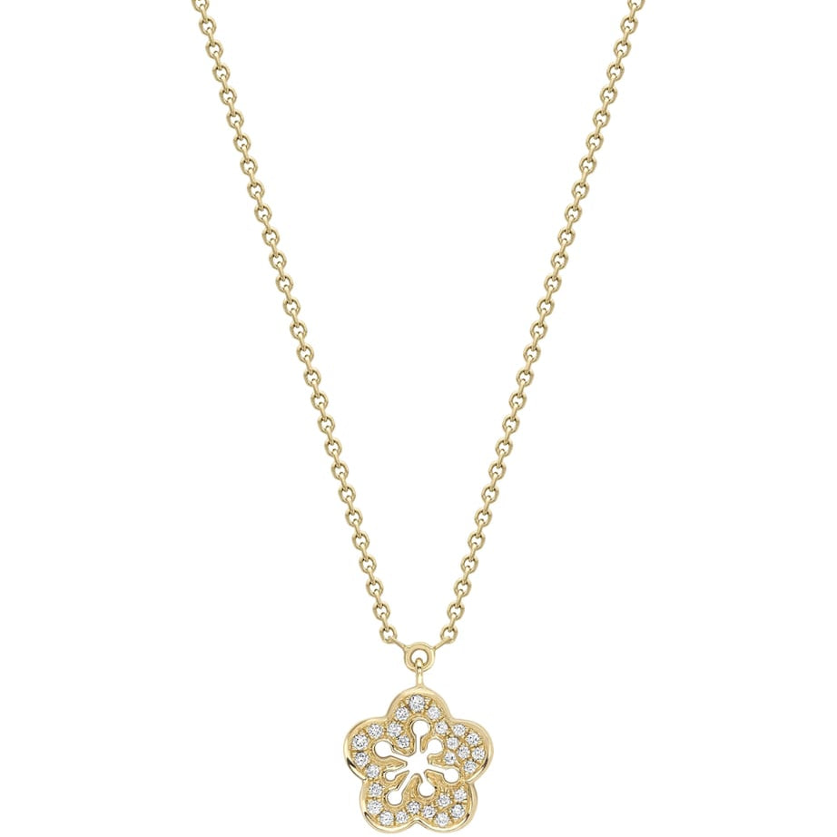 Mini Yellow Gold and Diamond Blossom Pendant Necklace