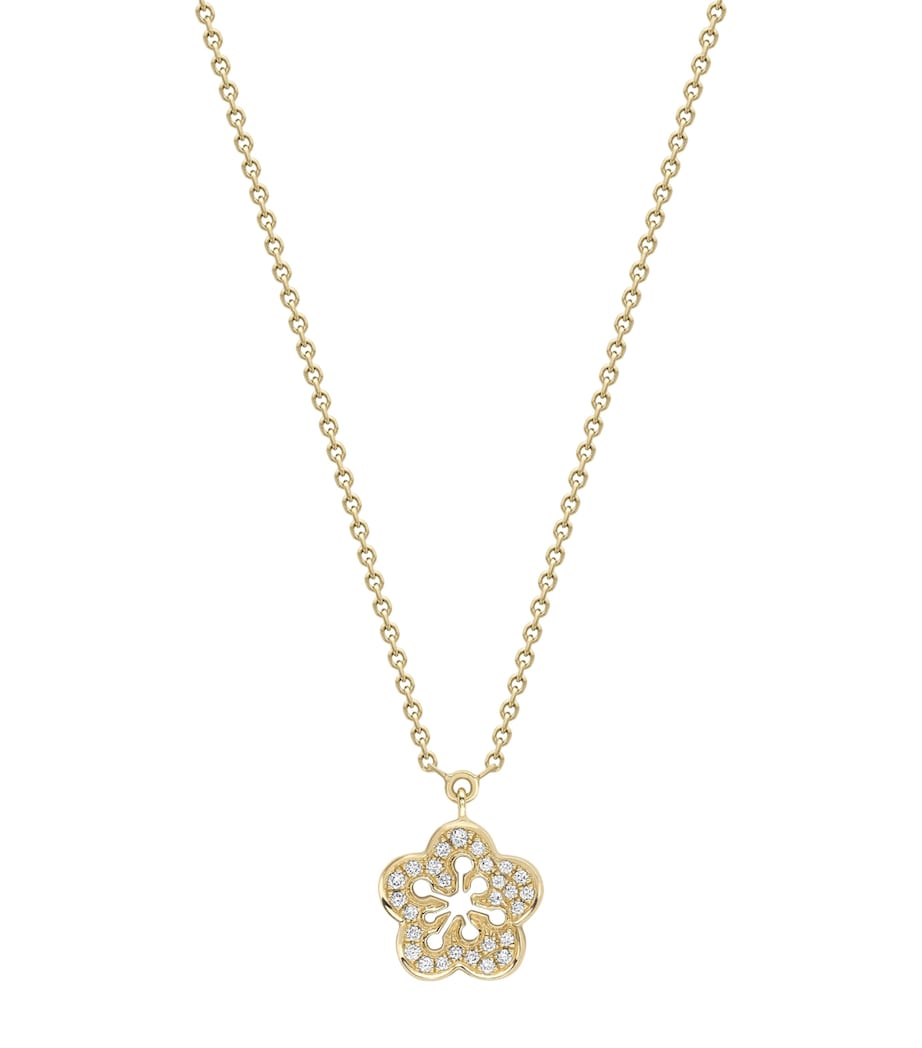 Mini Yellow Gold and Diamond Blossom Pendant Necklace