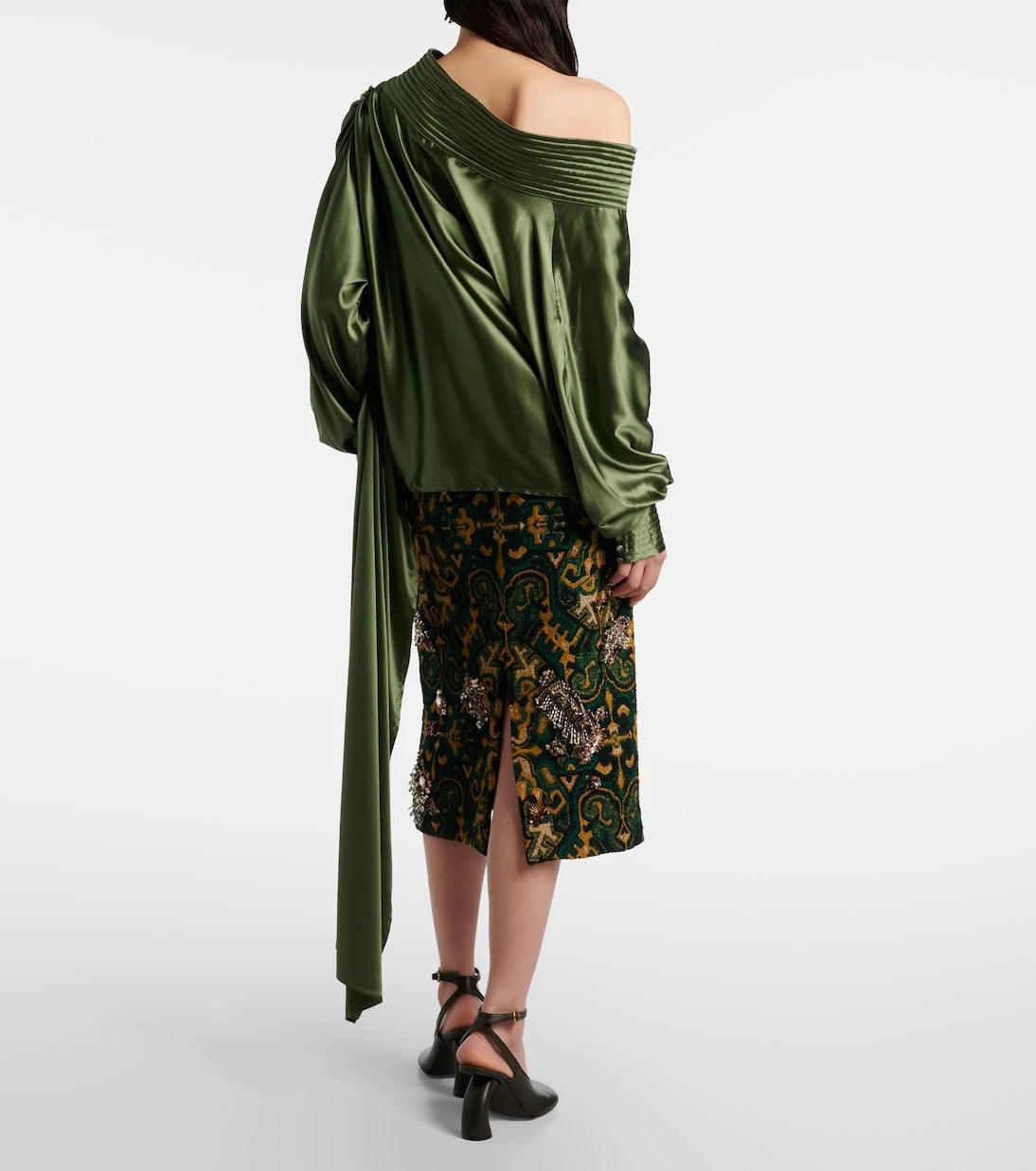 Dries Van Noten - توب من الساتان الحريري المخلوط بتصميم غير متماثل ومنسدل