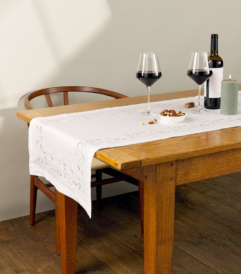 Dea Linen Embroidered Scroll Table Runner (50cm x 210cm)