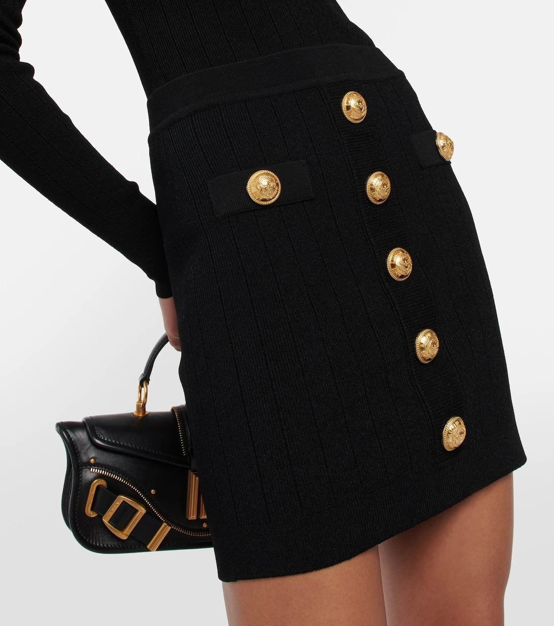 Balmain - High-rise knit miniskirt