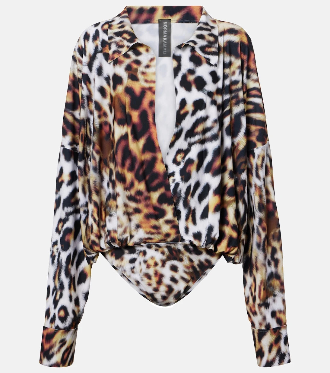 Norma Kamali - Oversized leopard-print satin bodysuit