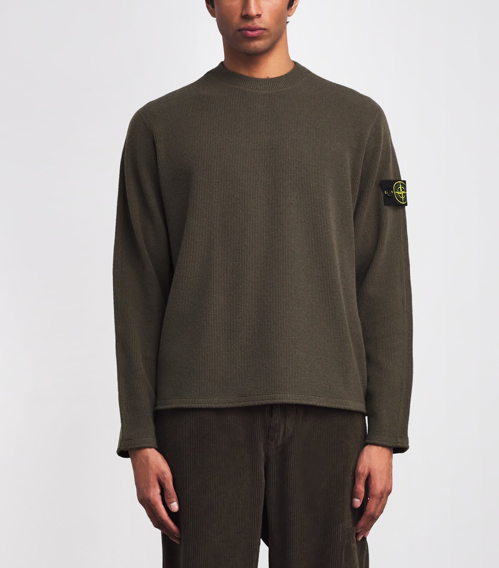 Stone Island Green Wool-Blend Ribbed Sweater