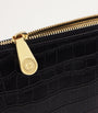 Black Medium Croc-Embossed Leather Pouch