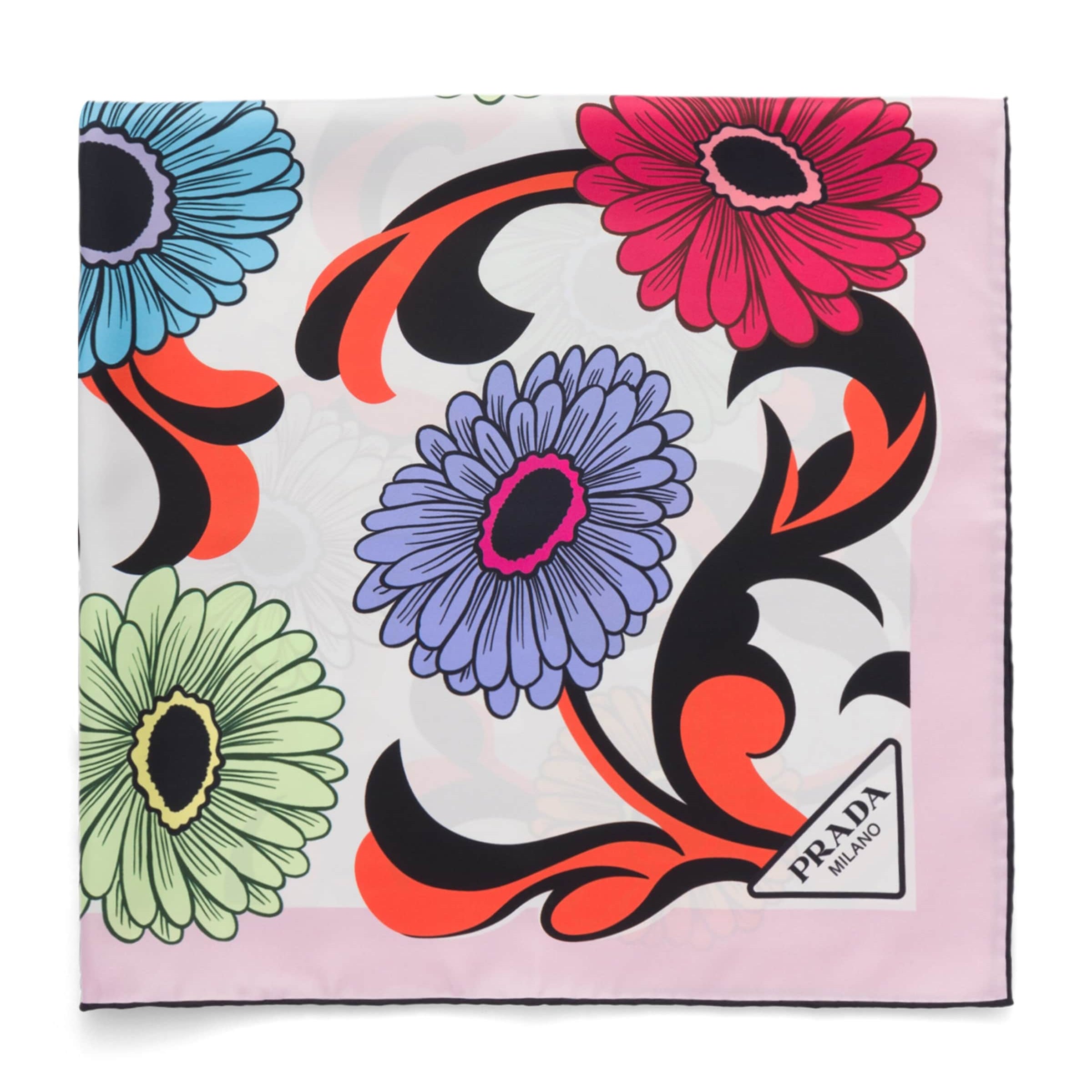 Prada White Silk Daisies Scarf