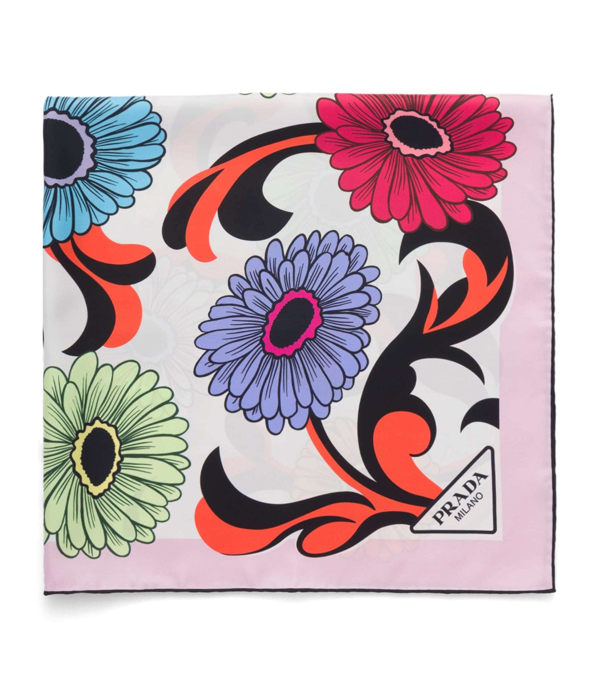 Prada White Silk Daisies Scarf