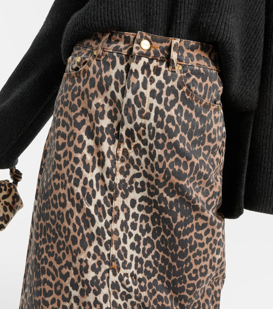 Ganni - Leopard-print denim maxi skirt