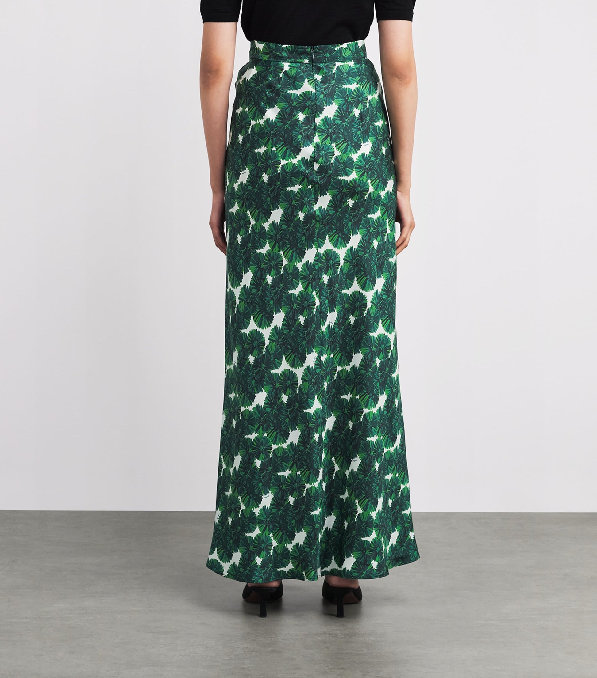 Green Silk Printed Maxi Skirt