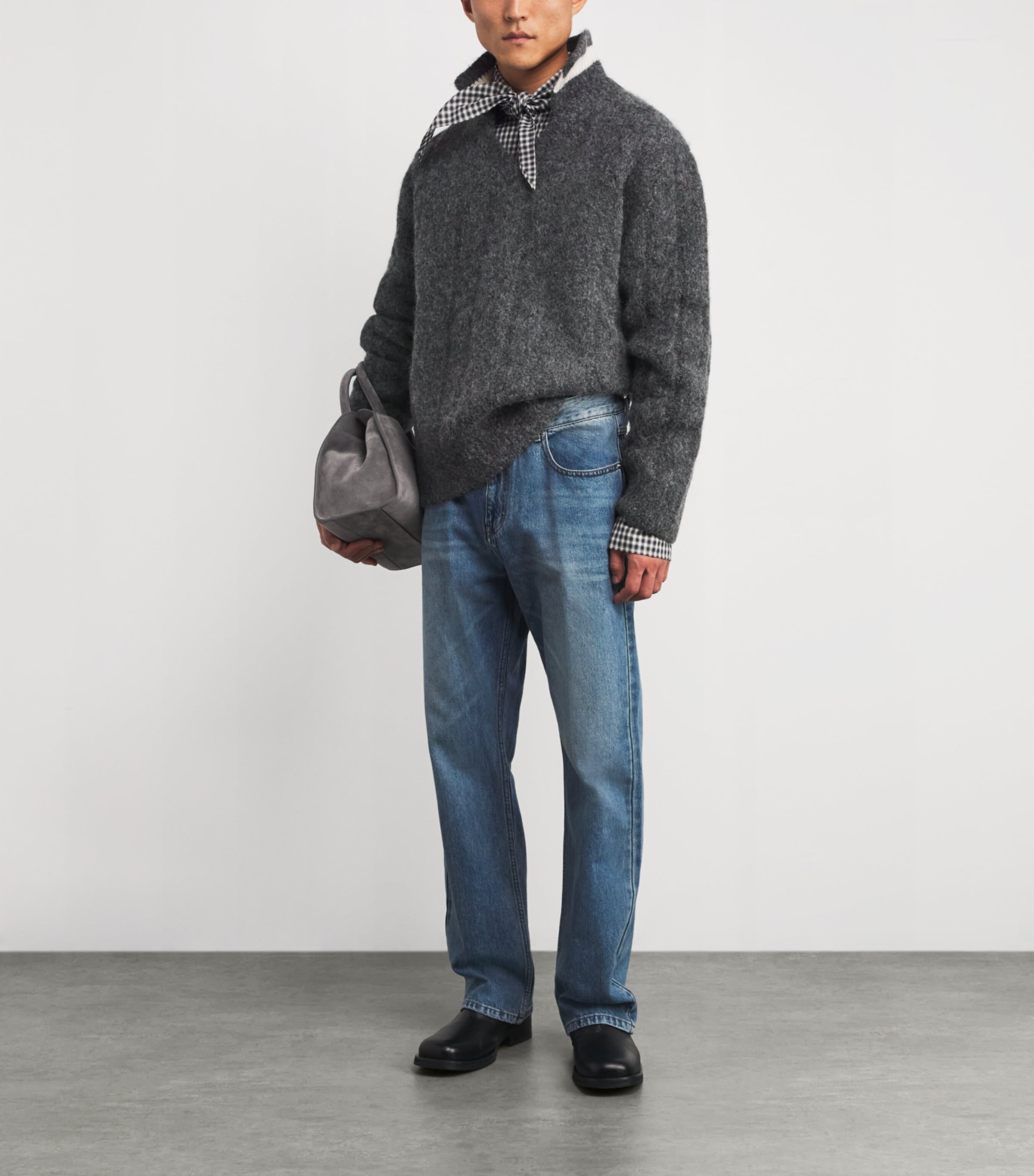 System Grey Wool-Blend Polo Sweater
