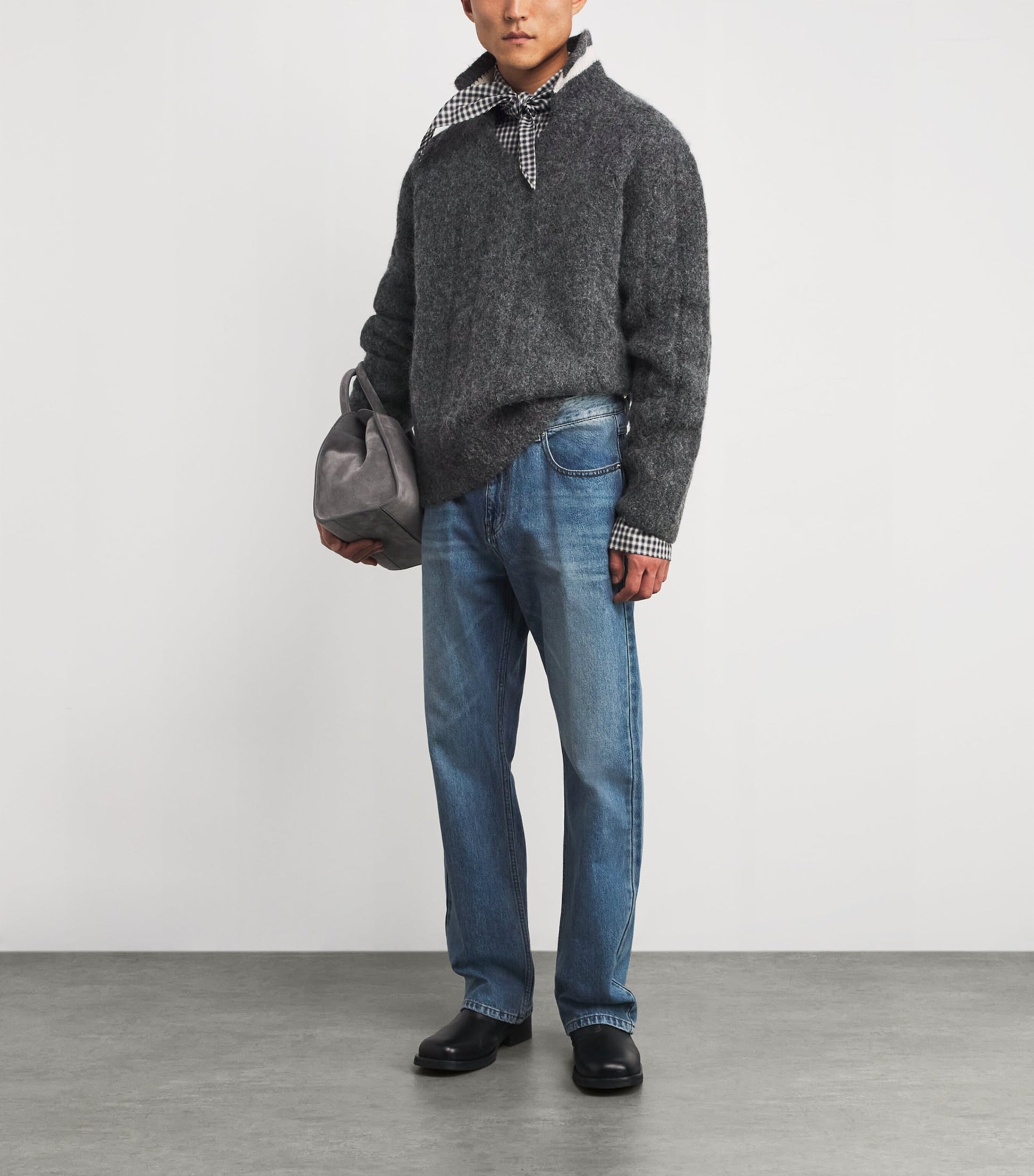 System Grey Wool-Blend Polo Sweater