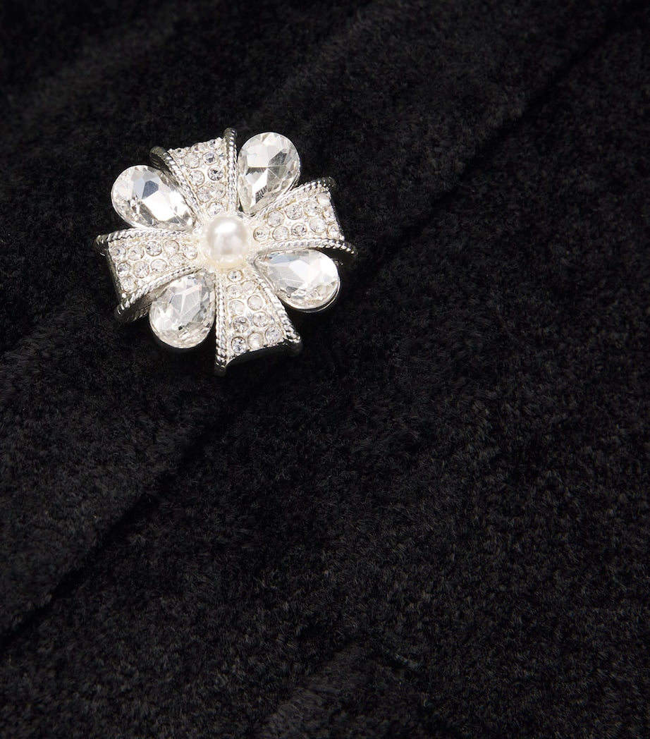 Self-Portrait Black Chenille Lace-Trim Midi Dress