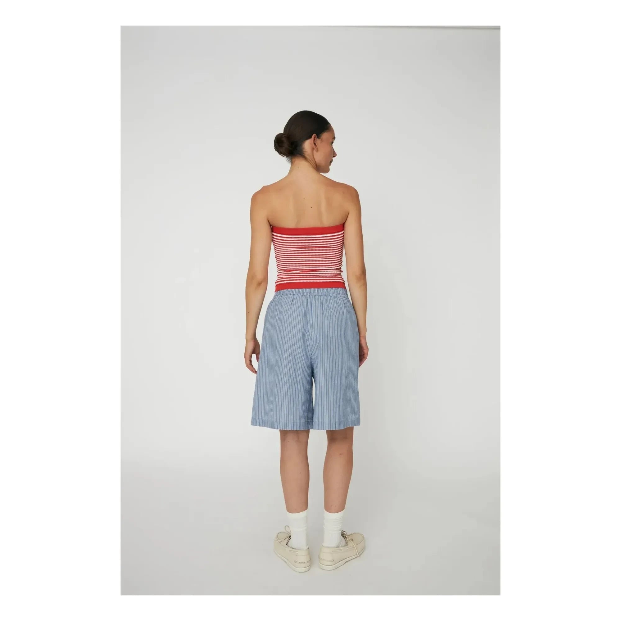 Stella Nova - Striped Embroidered Organic Cotton Shorts | Blue