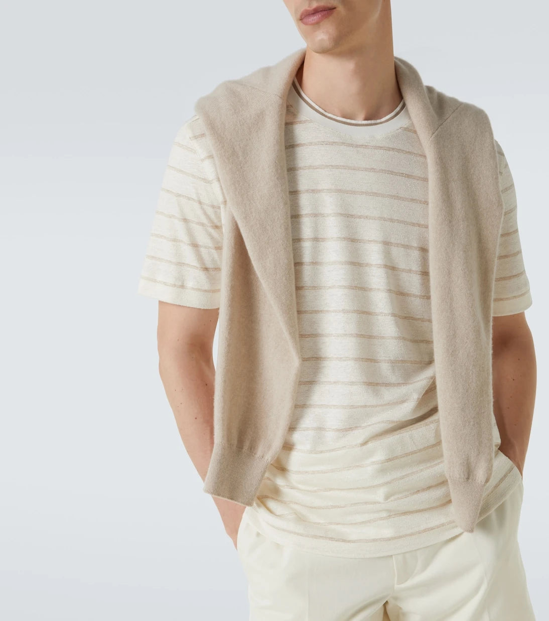 Zegna - Striped linen and silk-blend T-shirt