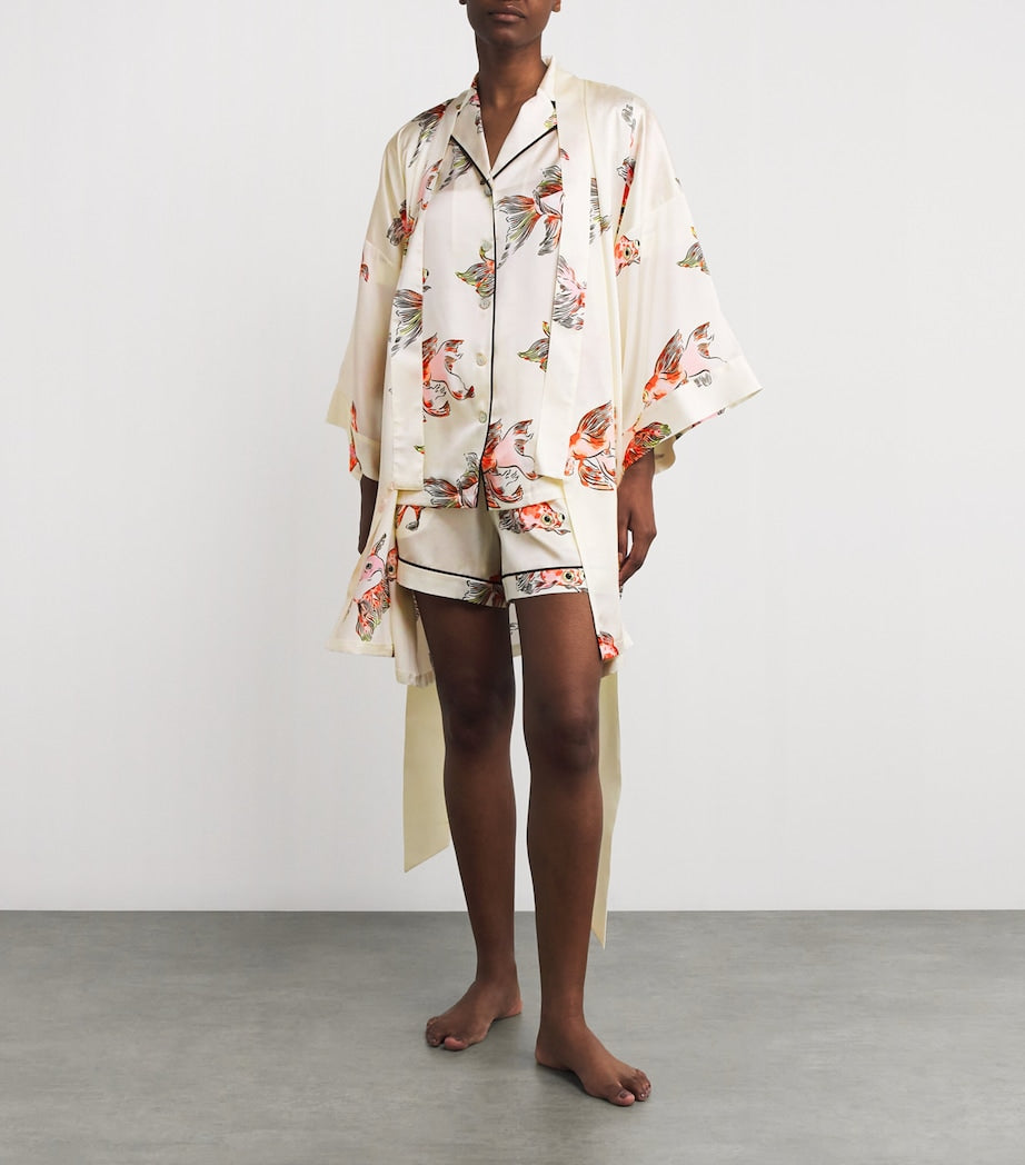 Olivia von Halle Silk Fish Print Mimi Robe
