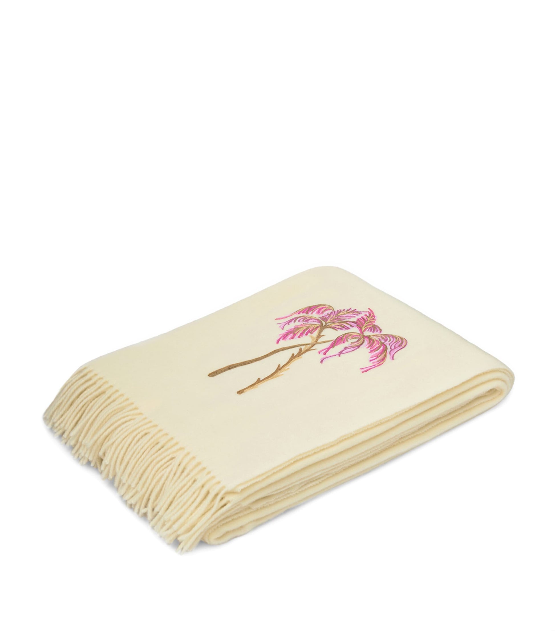 Virgin Wool Pink Palm Throw (132cm × 159cm)