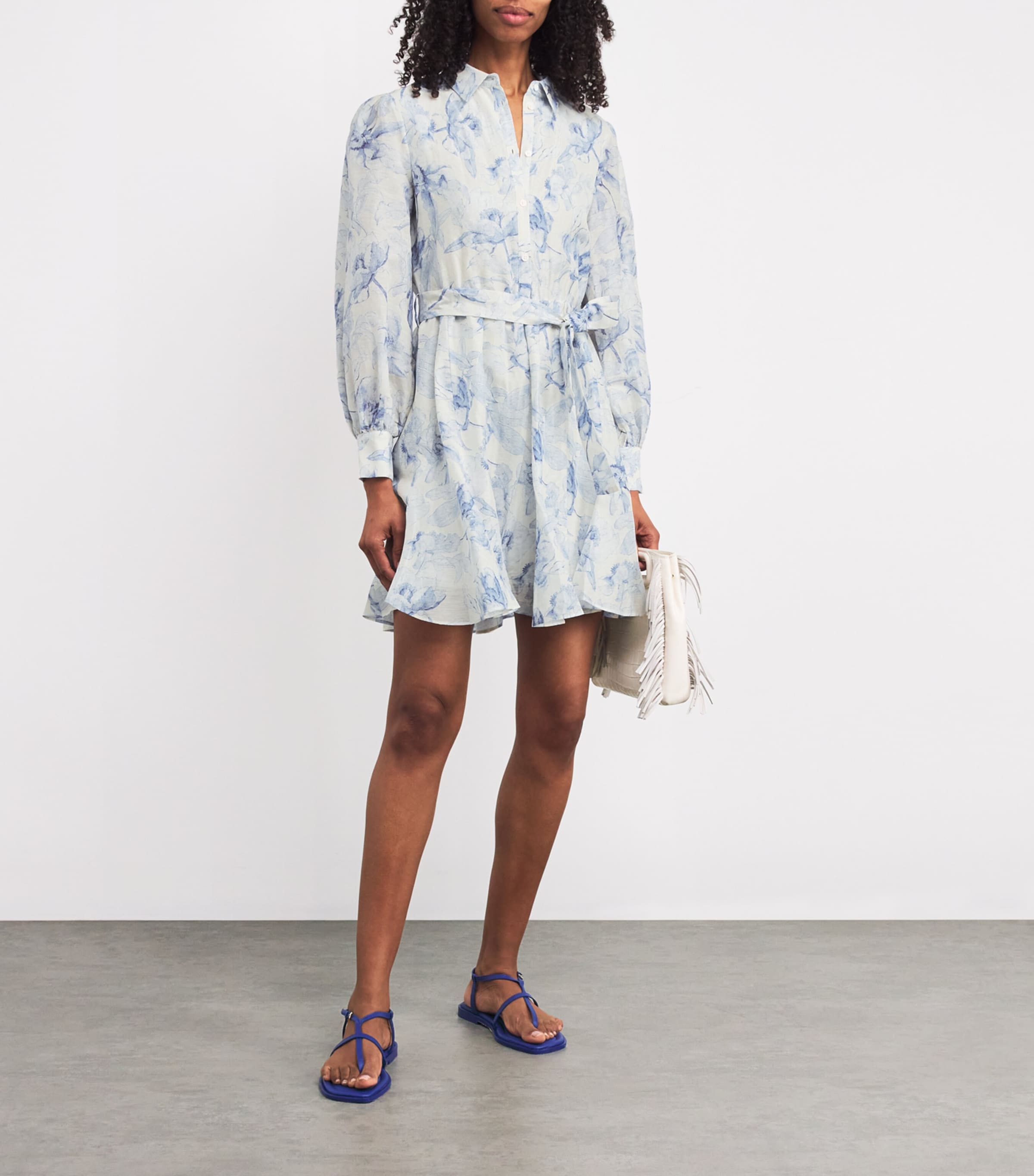 Maje Blue Linen-Blend Midi Shirt Dress