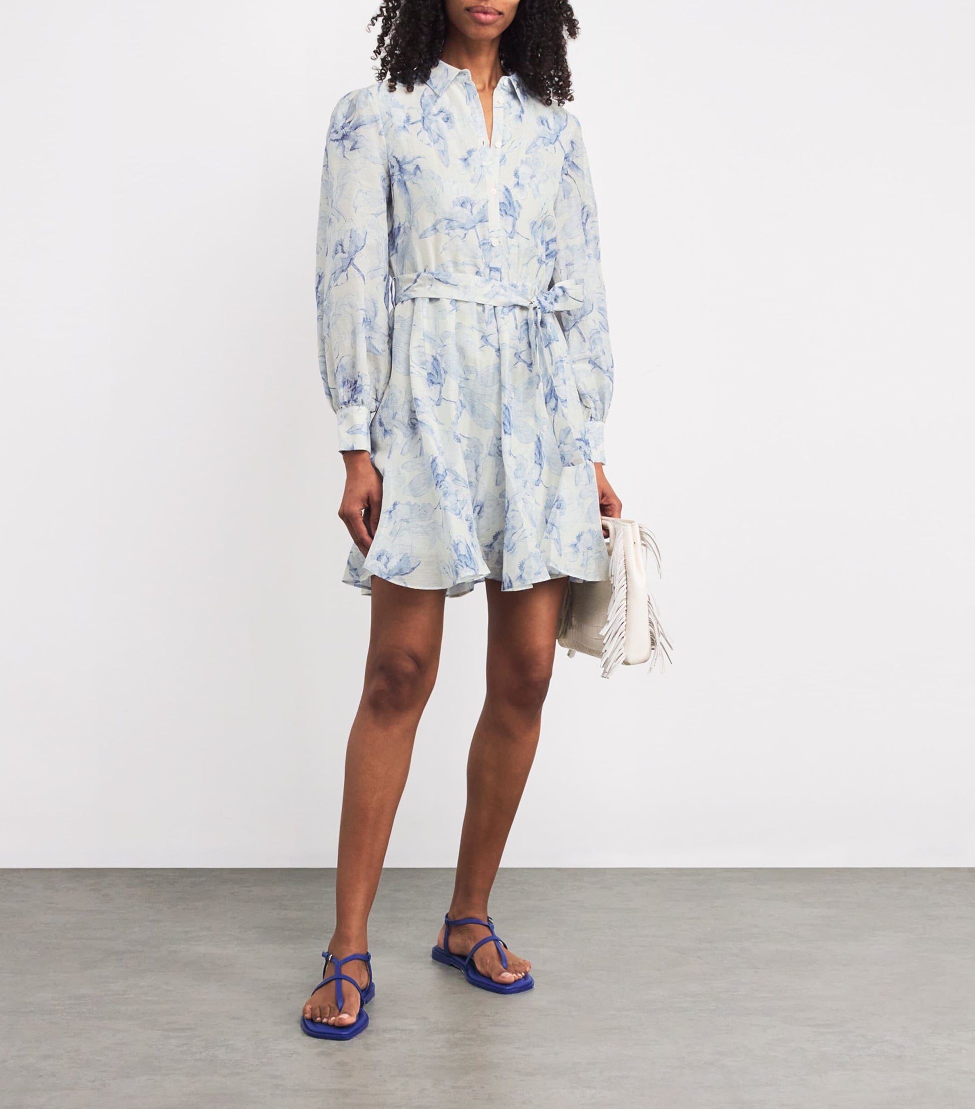 Maje Blue Linen-Blend Midi Shirt Dress