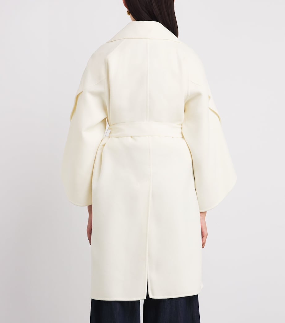 Max Mara White Wool-Cashmere Wrap Coat