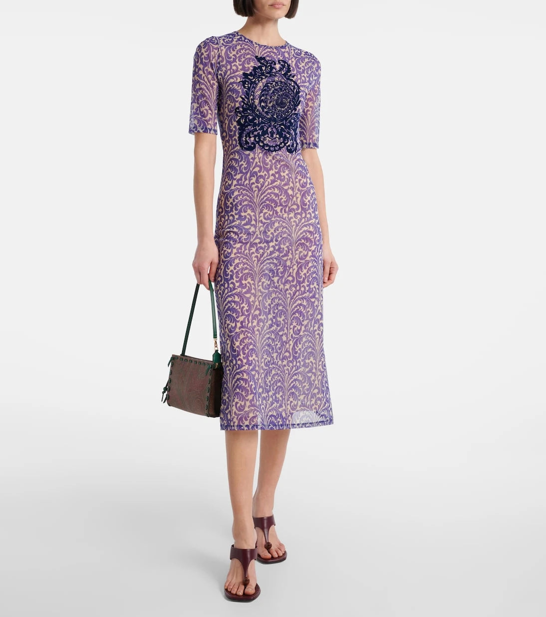 Etro - Printed mesh midi dress