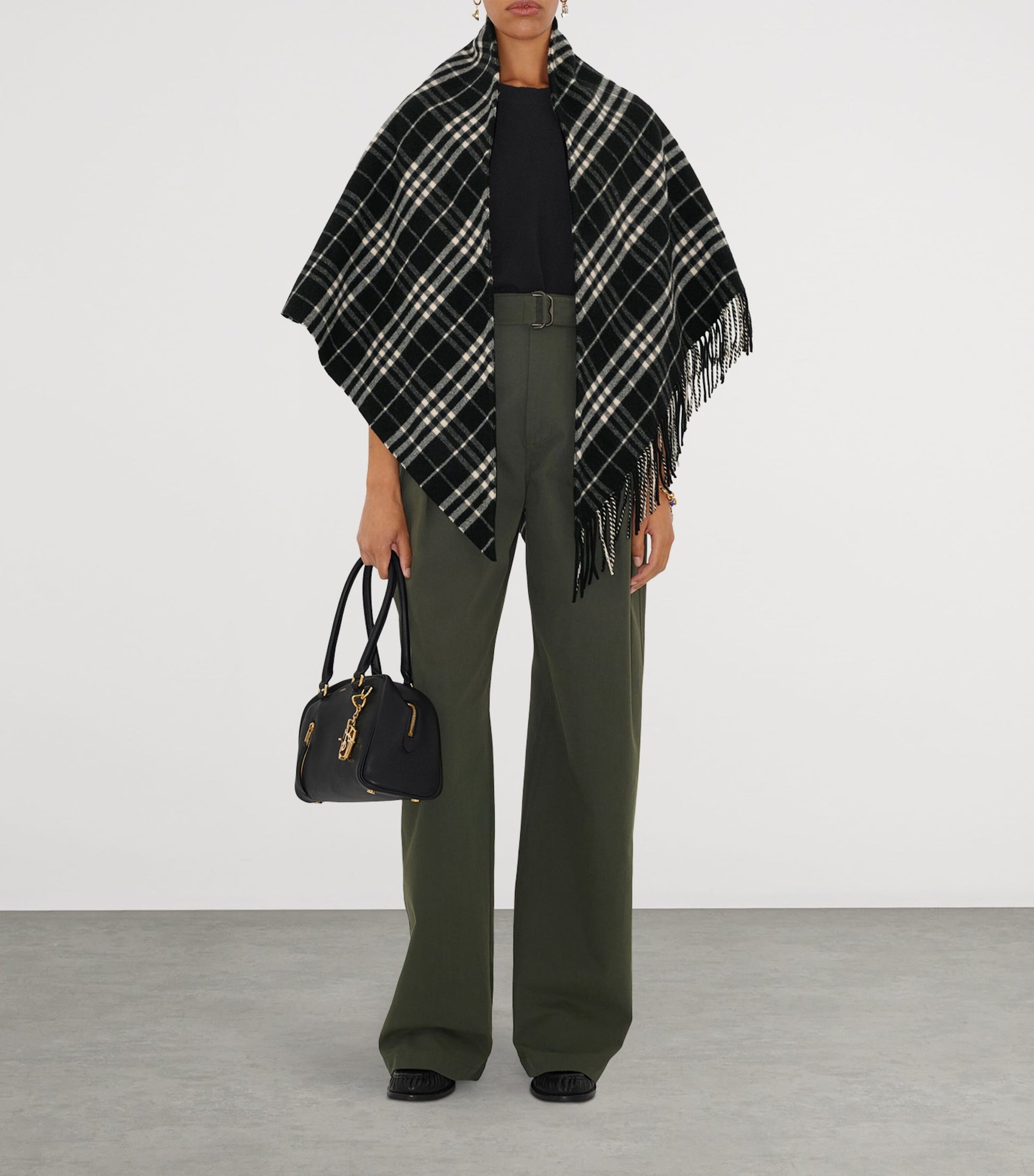 Burberry Black Wool-Cashmere Check Cape