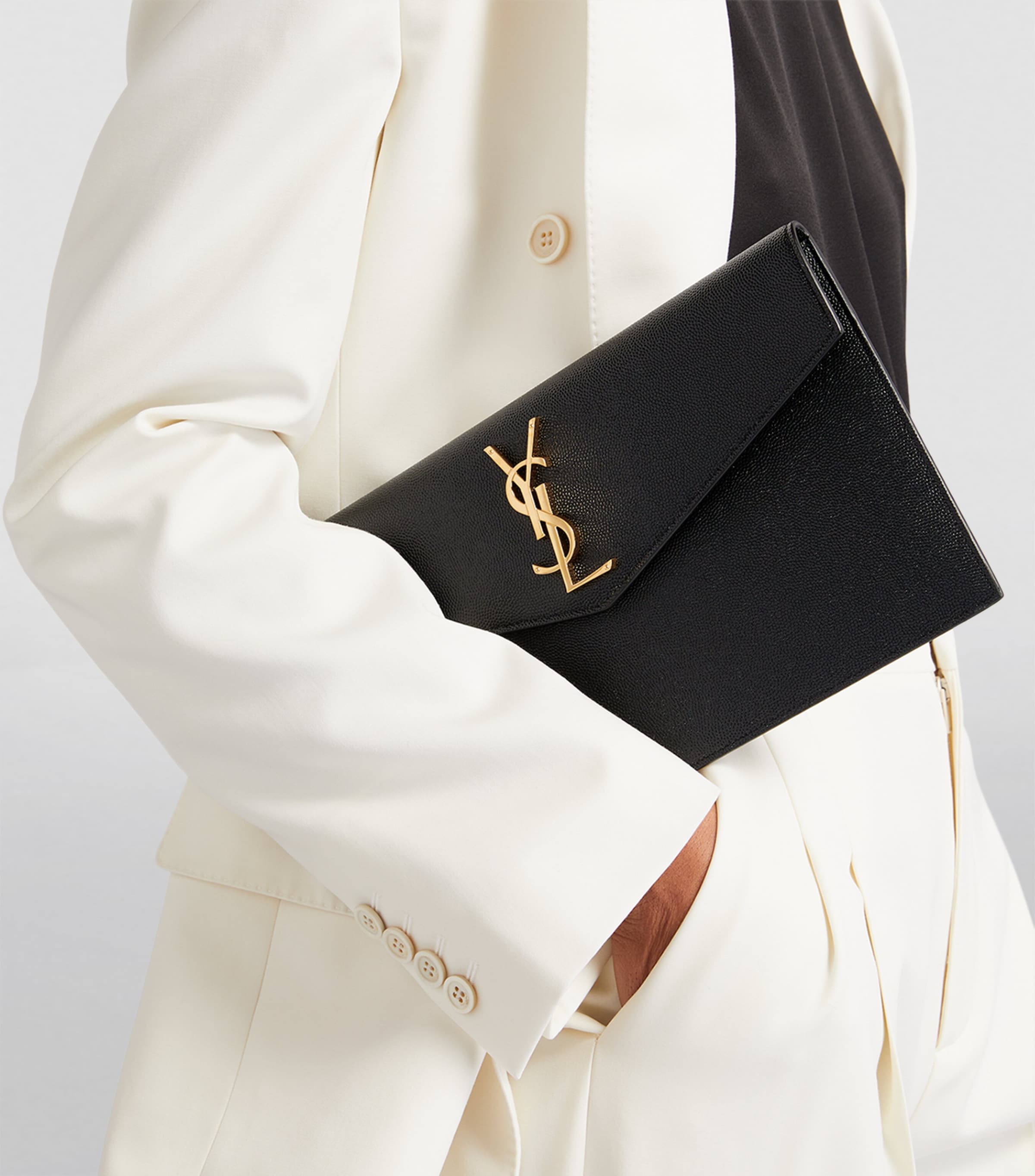 Saint Laurent Black Leather Uptown Clutch Bag