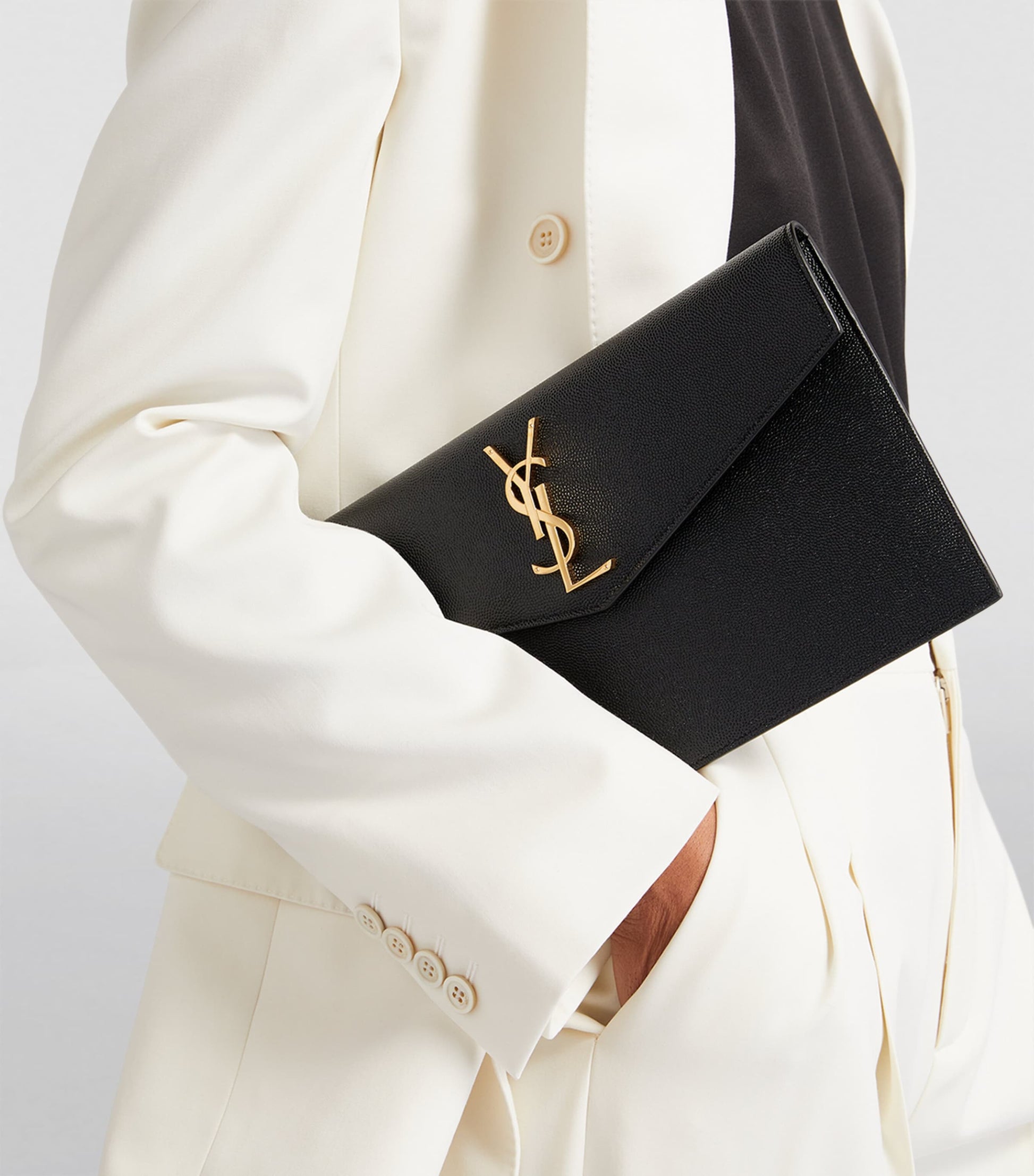 Saint Laurent Black Leather Uptown Clutch Bag