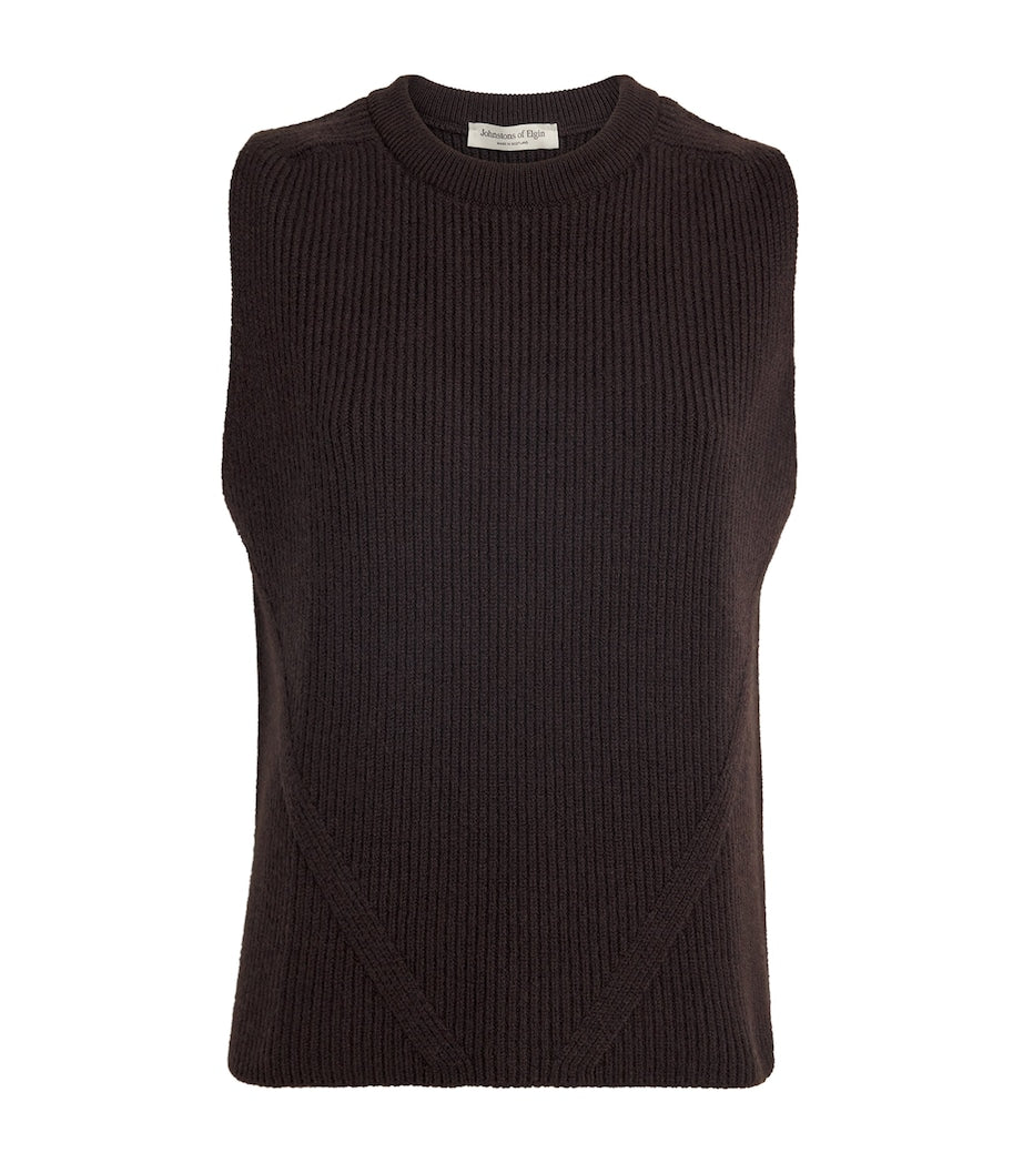 Johnstons Of Elgin Brown Cashmere-Blend Knitted Tank Top