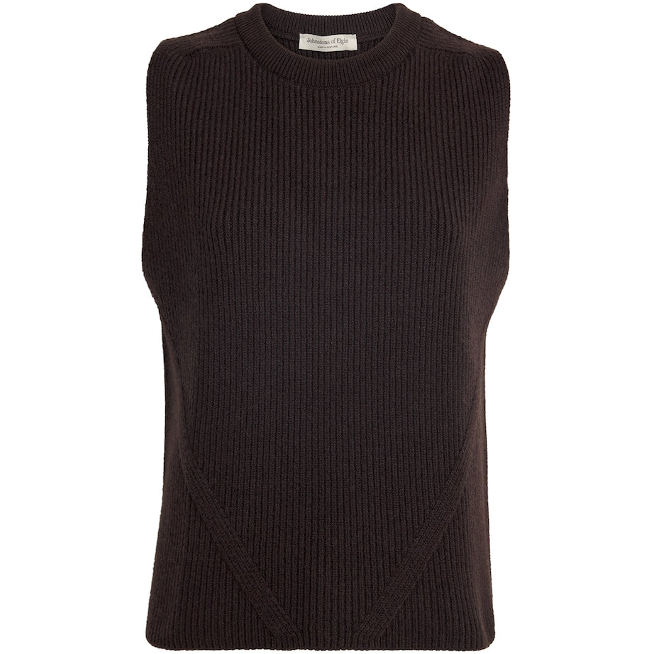 Johnstons Of Elgin Brown Cashmere-Blend Knitted Tank Top
