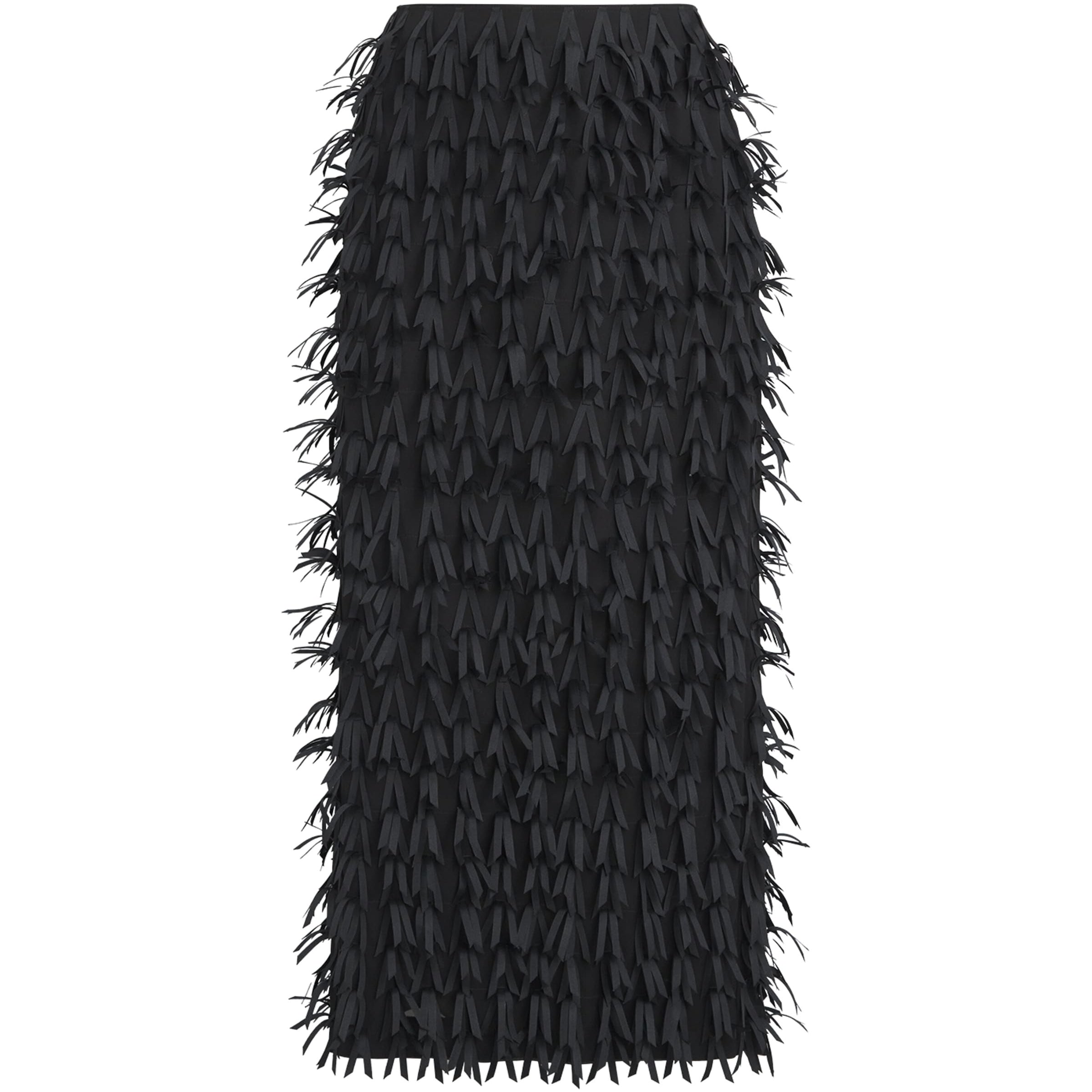 Black Ribbon Fringe Midi Pencil Skirt