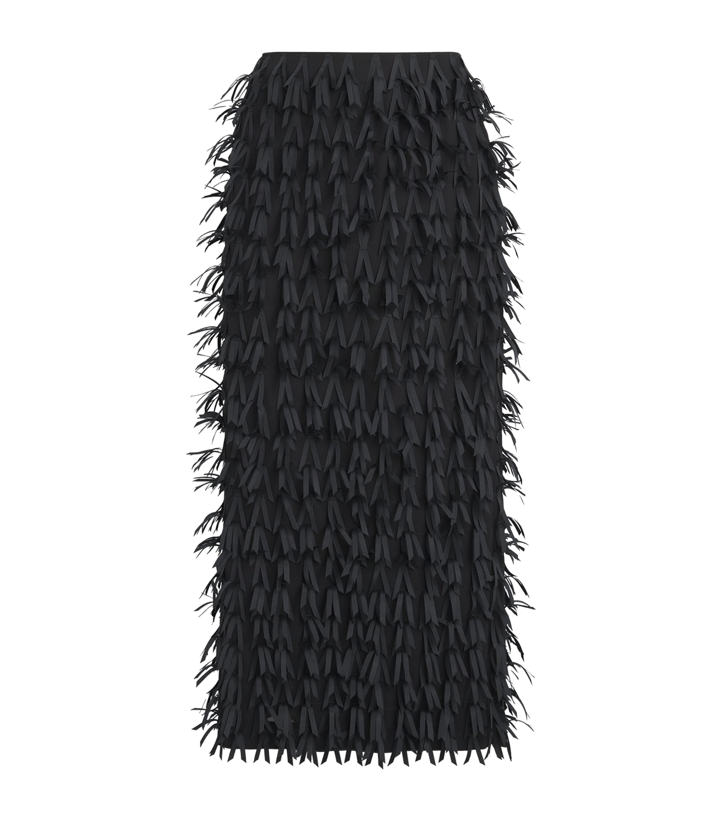 Black Ribbon Fringe Midi Pencil Skirt